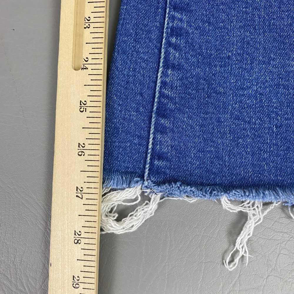 MOTHER Blue Distressed Flare Jeans with Frayed Hem - Picture 12 of 14
